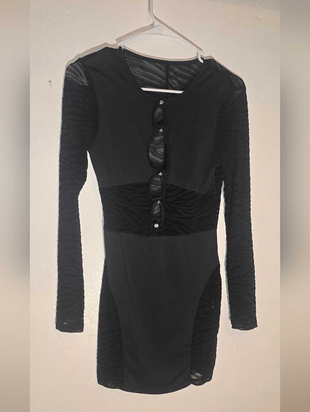SHEIN Black Long-Sleeve Mesh Accent Bodycon Dress